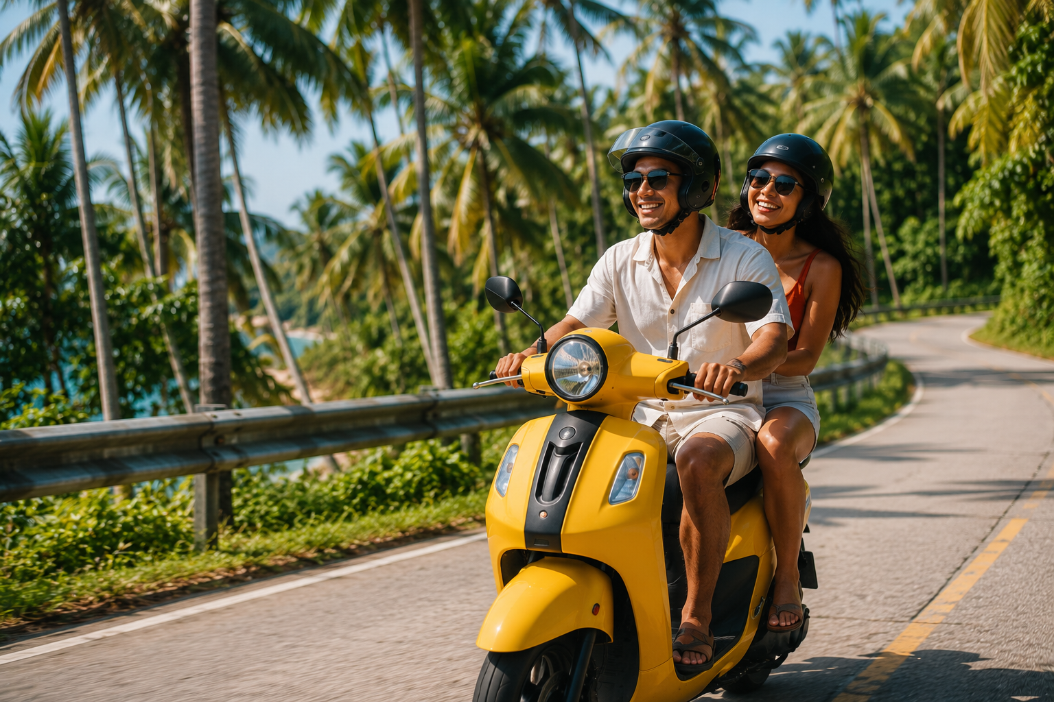 Couple riding a scooter through General Luna, Siargao